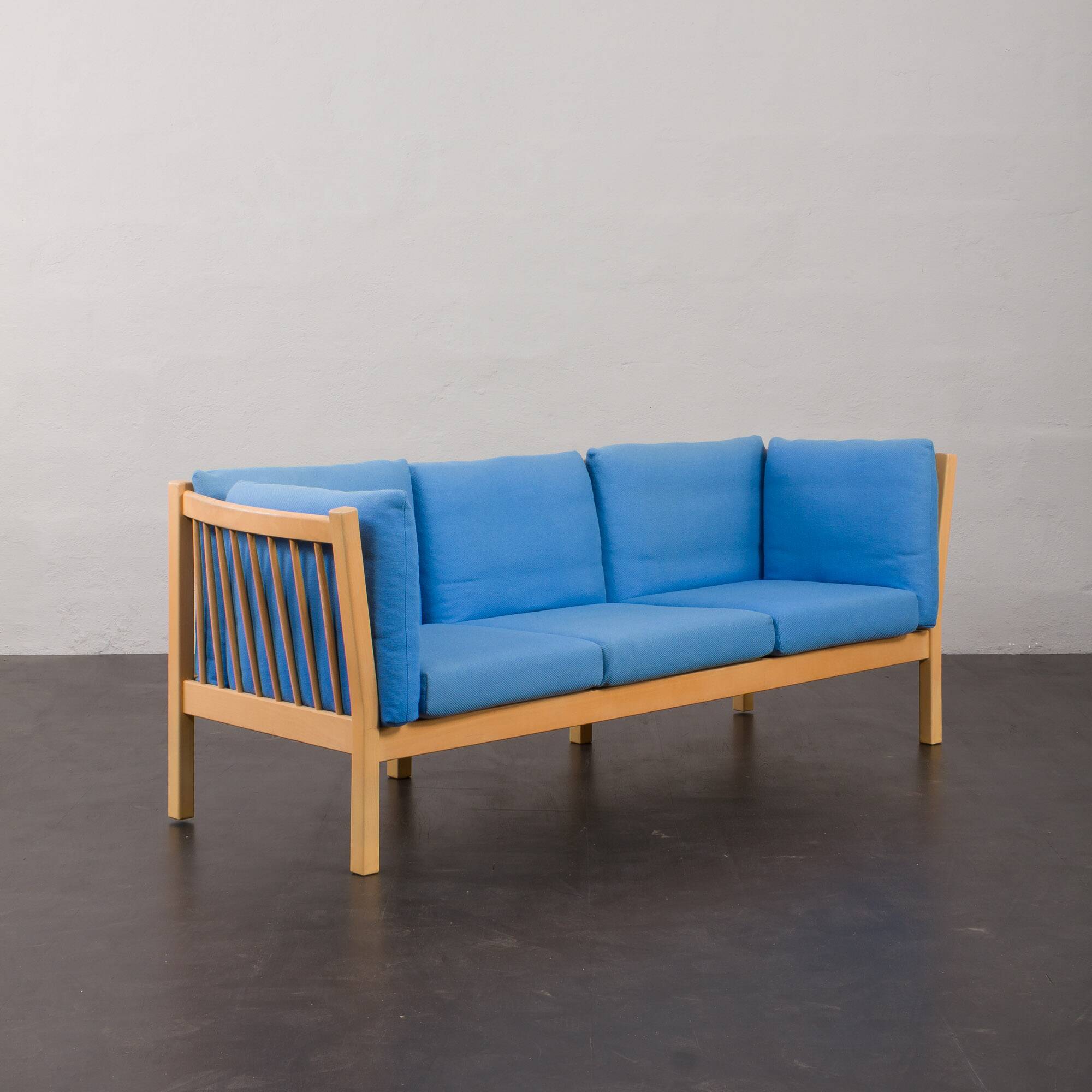 Danish mid century deep blue three seater sofa attr. to Stouby, 1980s.