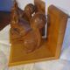 Vintage hand-carved wooden squirrel bookend