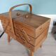 Sewing box worker wood feet compass vintage Scandinavian style
