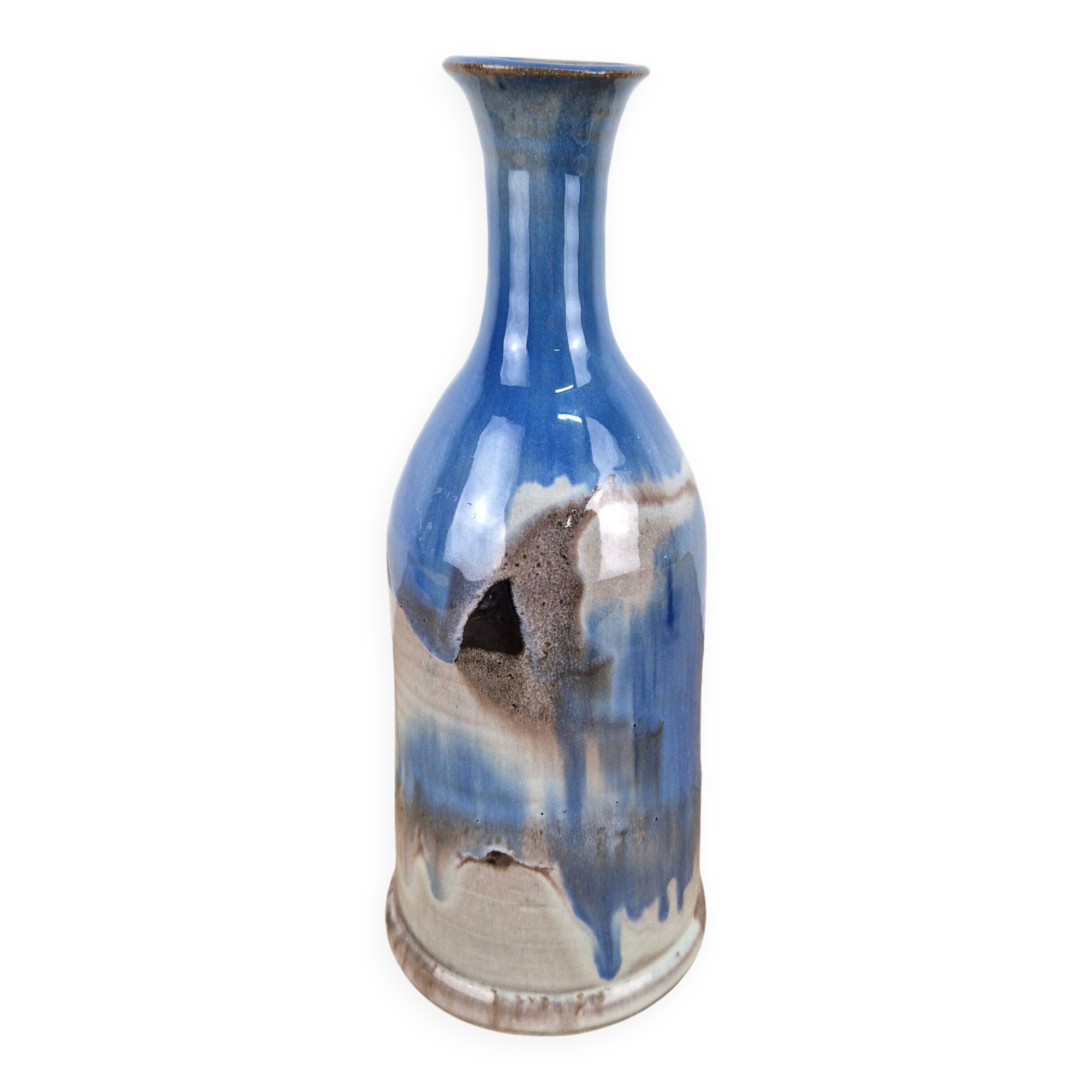 blue designer bottle signed - vintage soliflore vase