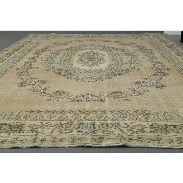 1970s vintage Turkish Oushak handmade wool cotton orange area rug 209x310
