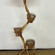 Rattan and bamboo plant holder floor lamp from the 70s