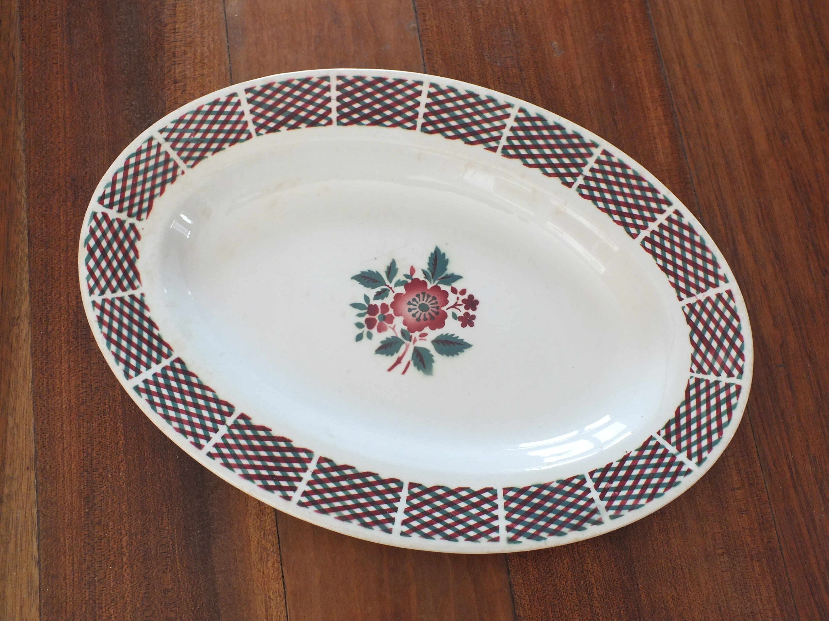 Vintage oval dish 50s - flowers tampon gao