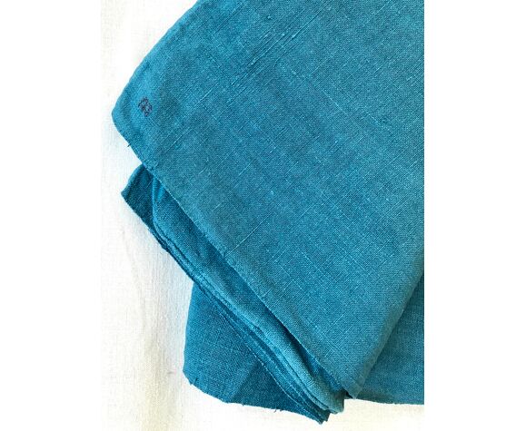 Nappe de vendange ancienne en chanvre teintée en bleu caraïbe