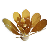 Flower table lamp made of rattan and saffron yellow linen petals