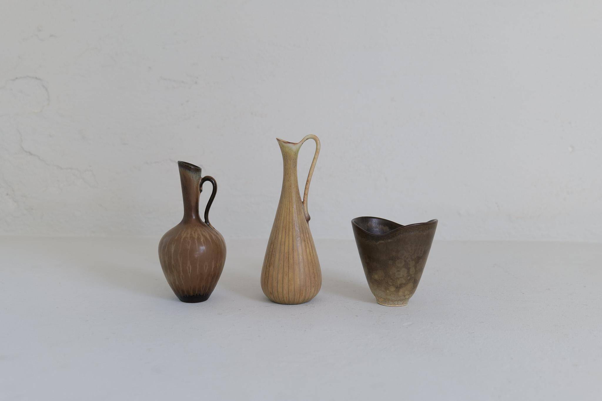 Collection of 3 ceramic vases by Gunnar Nylund Rörstrand Sweden, 1950s.