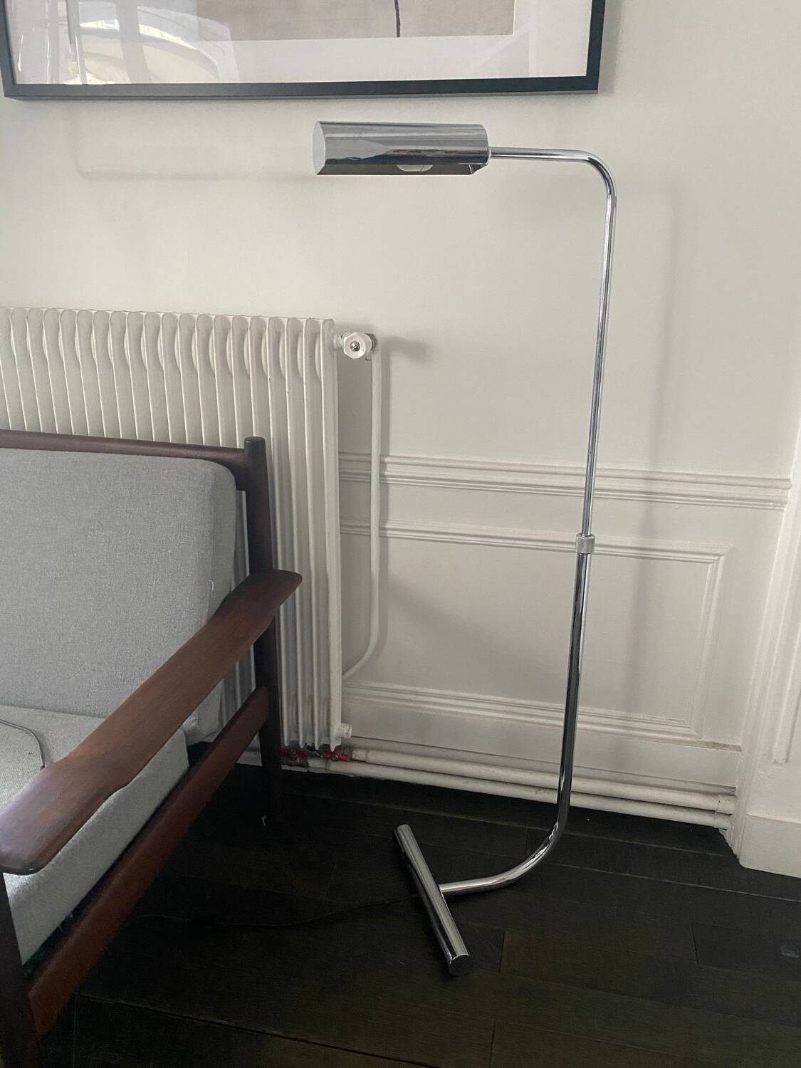 Minimalist chrome reading light / light fixture from 1970 by Christian Liaigre - Vintage height-adjustable floor lamp