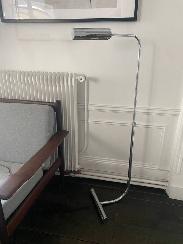 Liseuse / luminaire minimaliste chromé de 1970 par Christian Liaigre - Lampadaire vintage Ajustable en hauteur