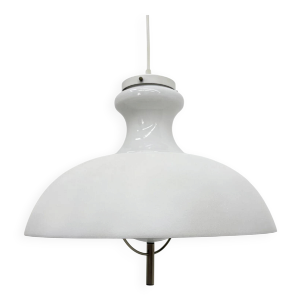 Lampe suspendue en verre vintage avec abat-jour en métal au design minimaliste, années 1970.