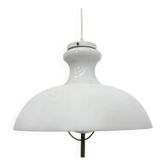 Vintage glass hanging lamp with metal shade minimalist design, 1970s