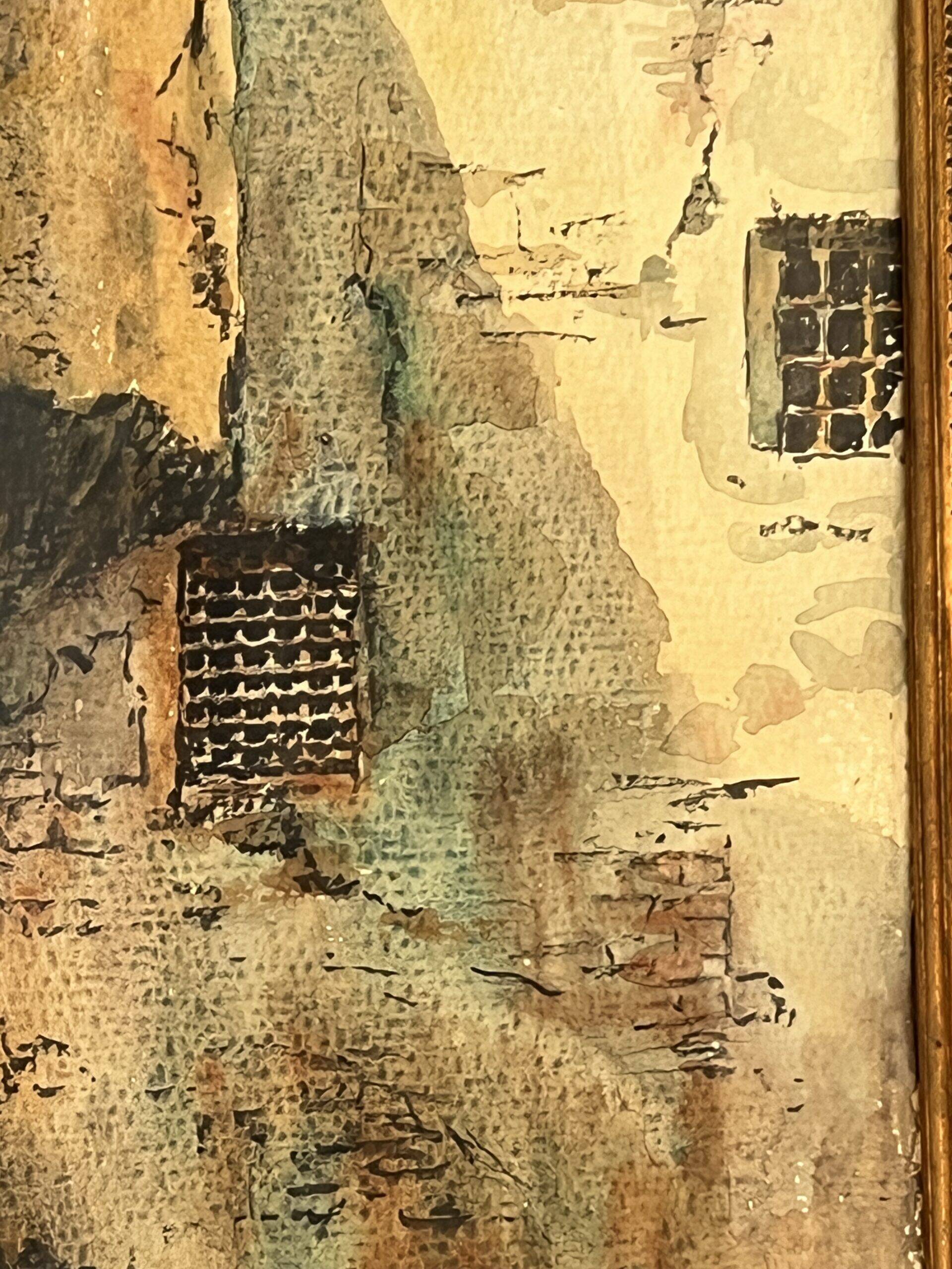 Watercolor by Emile Gudin (1874-1957), rue de Riez, southern town