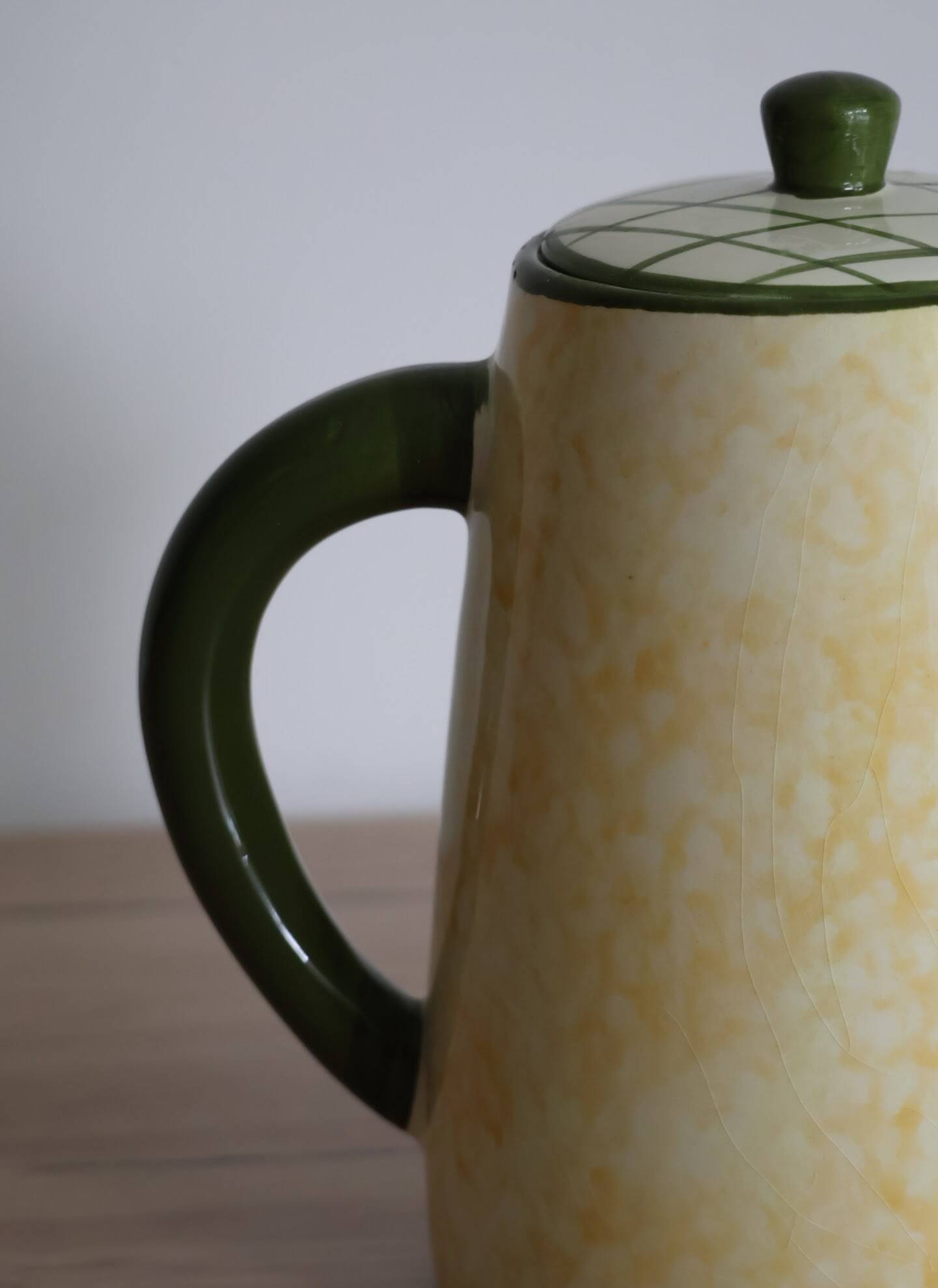 Vintage yellow and green ceramic coffee pot
