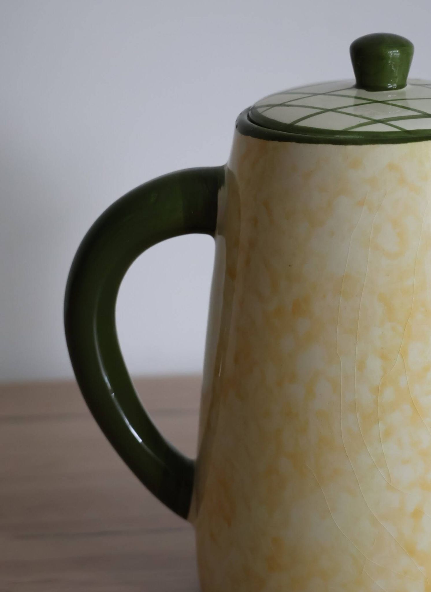 Vintage yellow and green ceramic coffee pot
