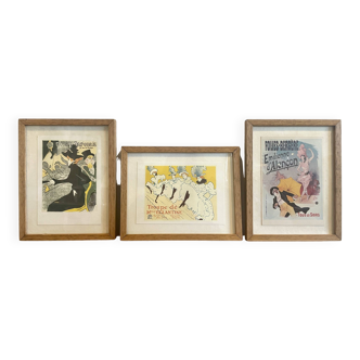 3 affiches encadrées tirées des Maitres de l'affiche - Cheret - Toulouse Lautrec