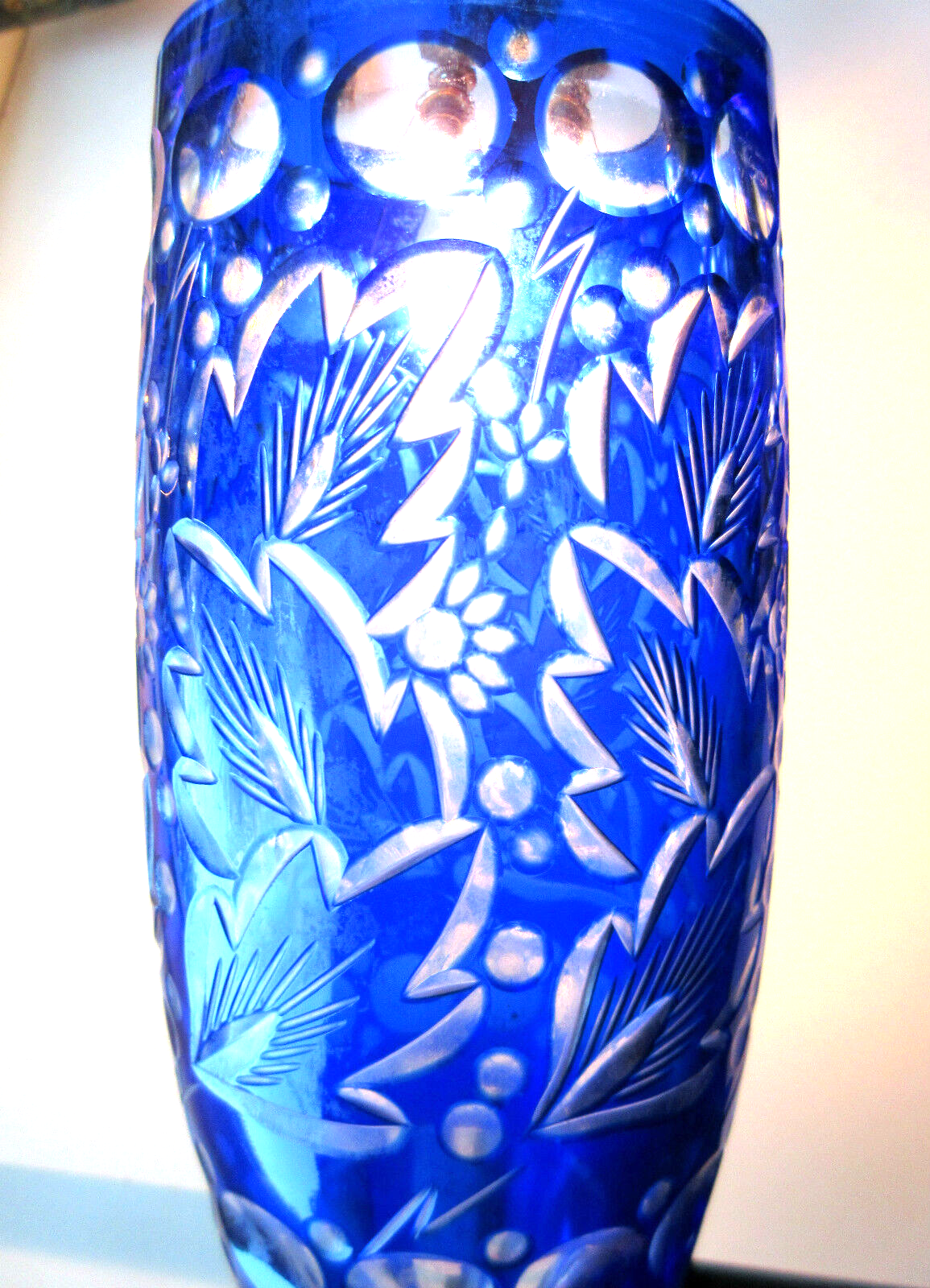 Blue and white Overlay crystal vase, chiseled and carved with Saint Louis foliage?