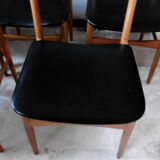 Table with two extensions and its 6 chairs scandinavian teak of the 1970s