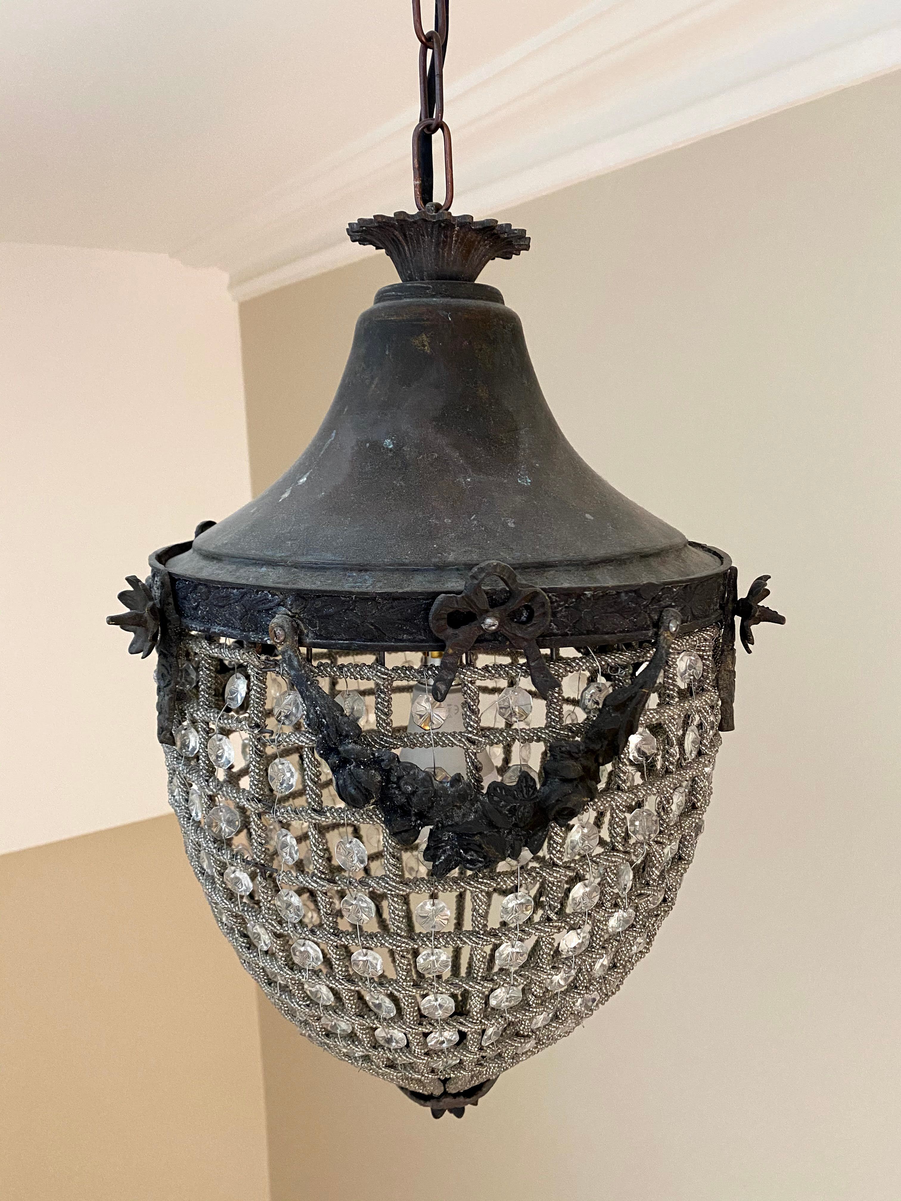 Antique Belgium Beaded Acorn Chandelier