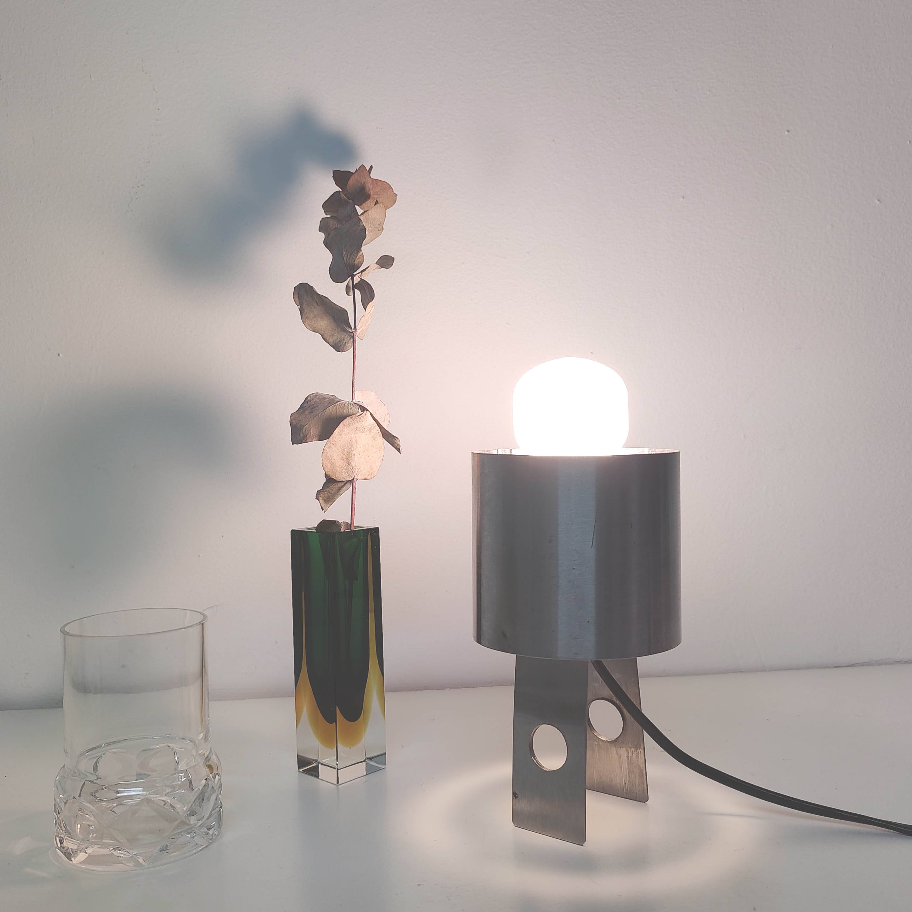 70s stainless steel table lamp geometric shapes