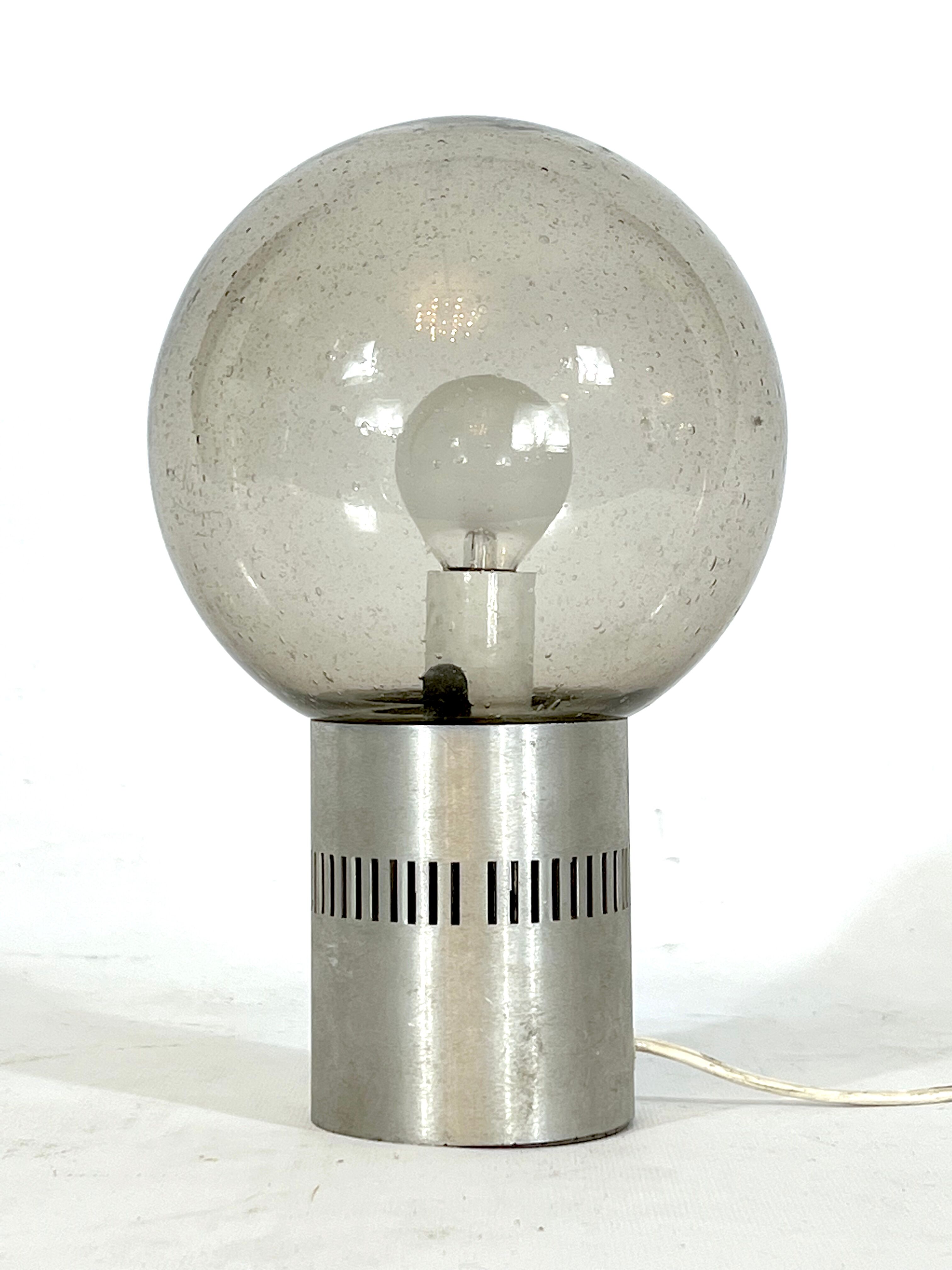 Stilux Milano, Mid-century aluminum and bullicante glass table lamp