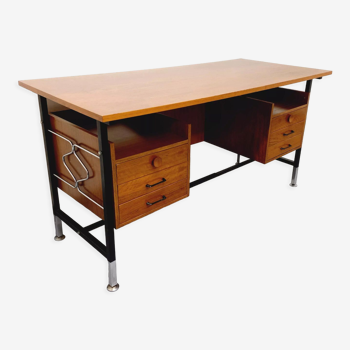 Vintage modernist executive desk in rosewood and metal from the 60s