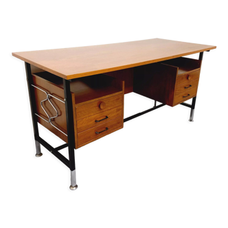 Vintage modernist executive desk in rosewood and metal from the 60s