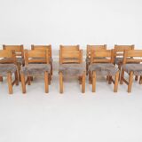 Set of 10 pinewood dining chair in the style of Ate van Apeldoorn, The Netherlands 1970's