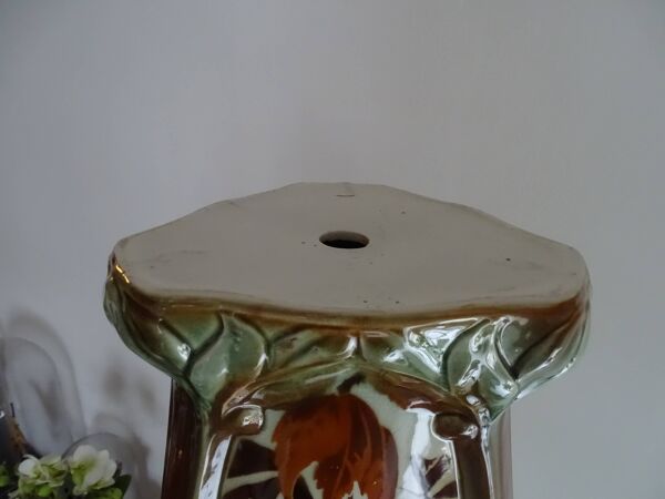 Colonne en faïence KG Lunéville feuilles de vigne Art nouveau 1920 - 81,5 cm