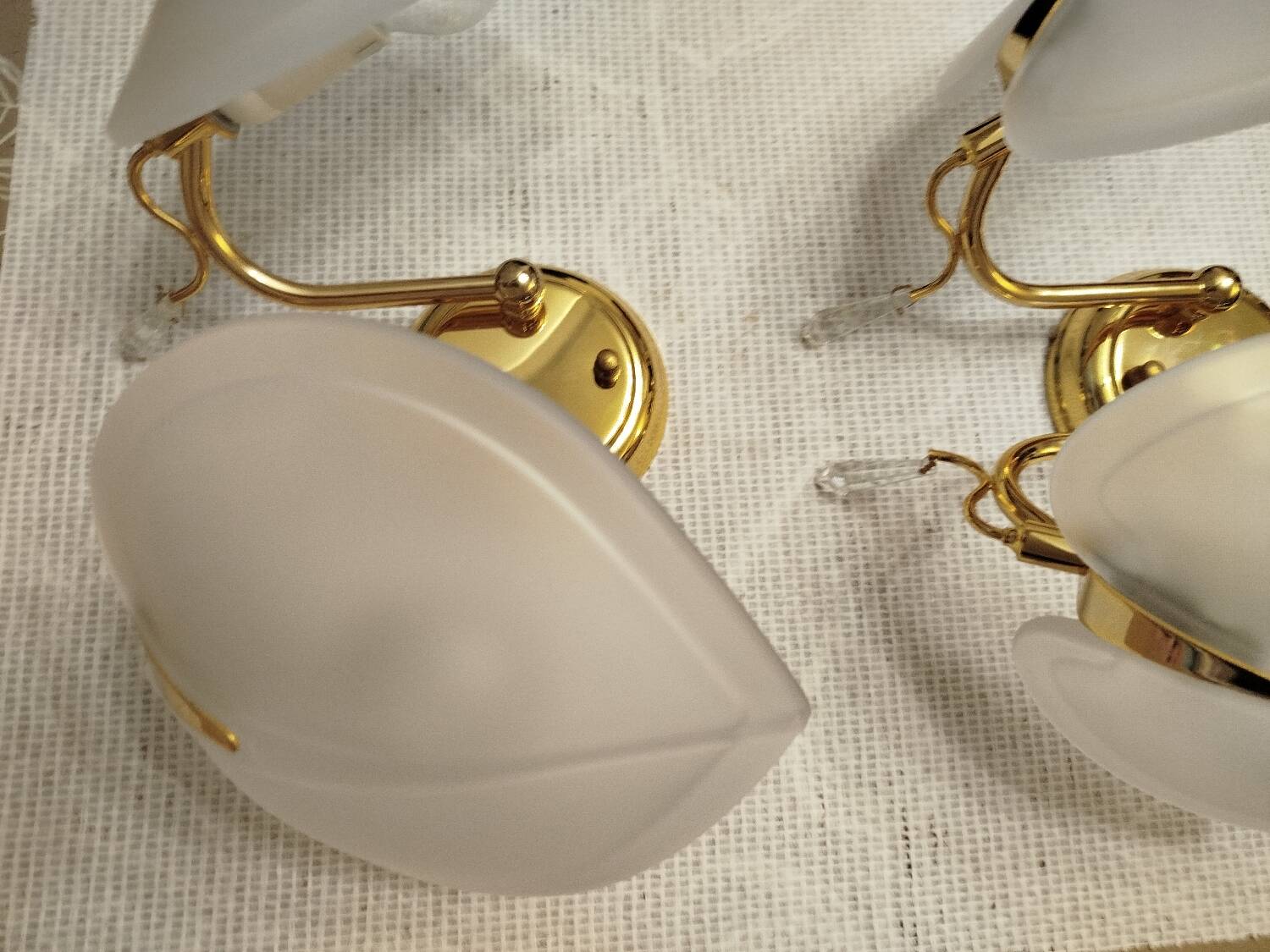 Pair of double wall sconces, gold leaf, shell, Hollywood Regency