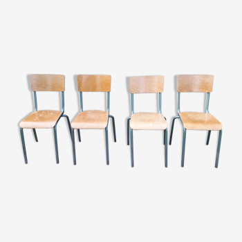 Suite of four school chairs 50/60 years