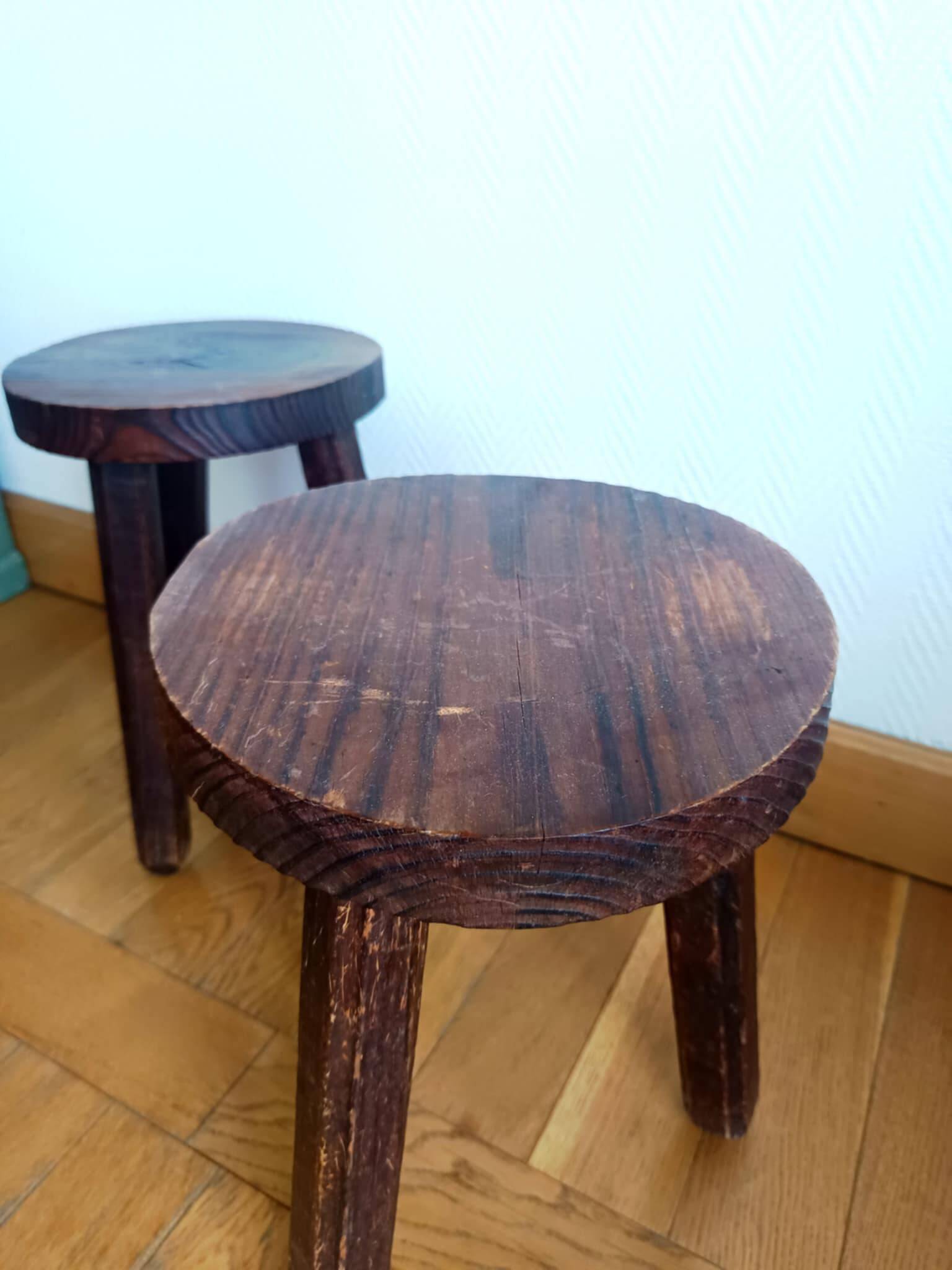 Pair of brutalist tripod stools