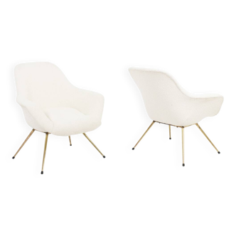 Pair of cocktail armchairs in gilded brass. 1960s.