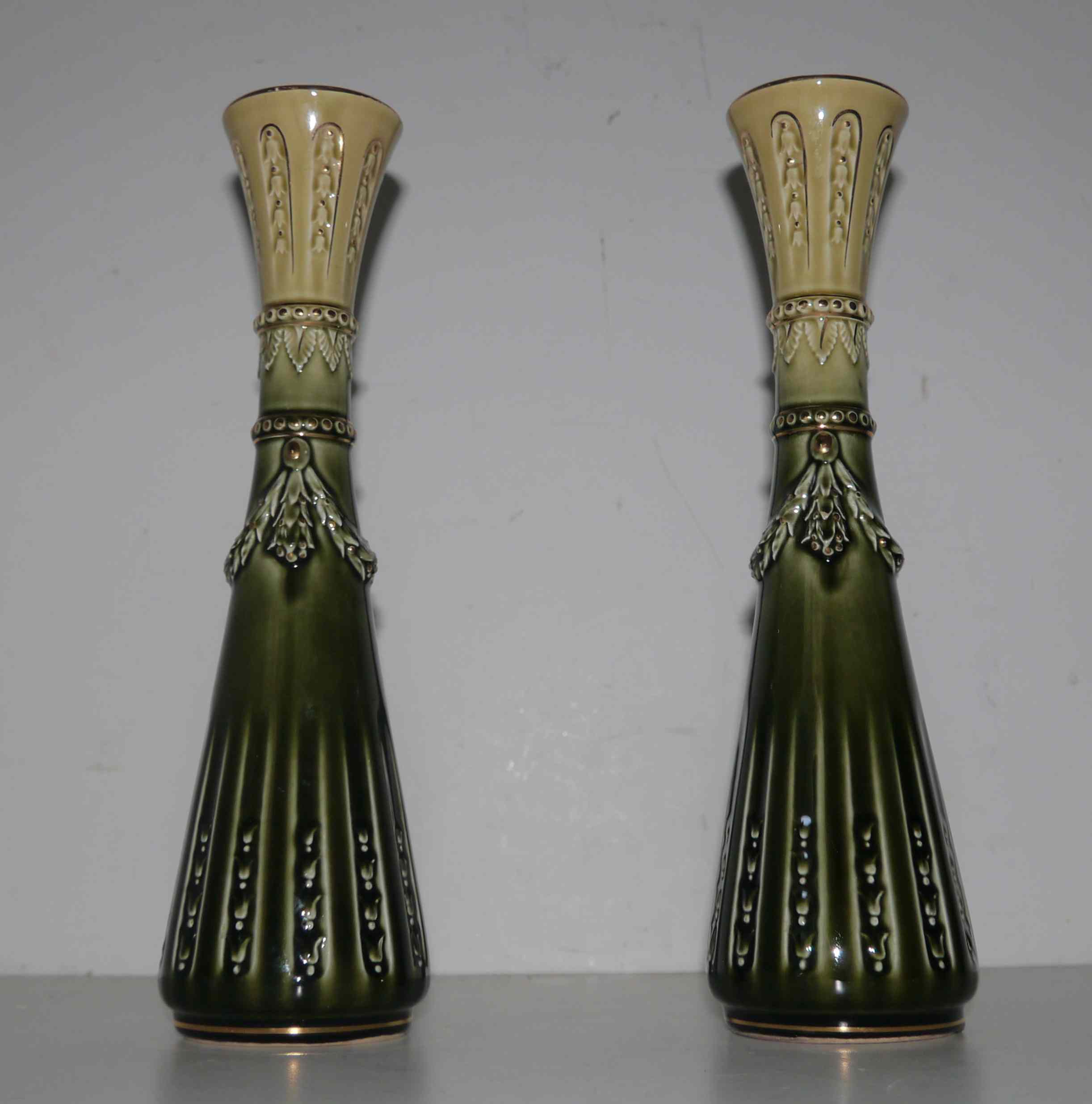 Pair of art deco soliflore vases in slurry