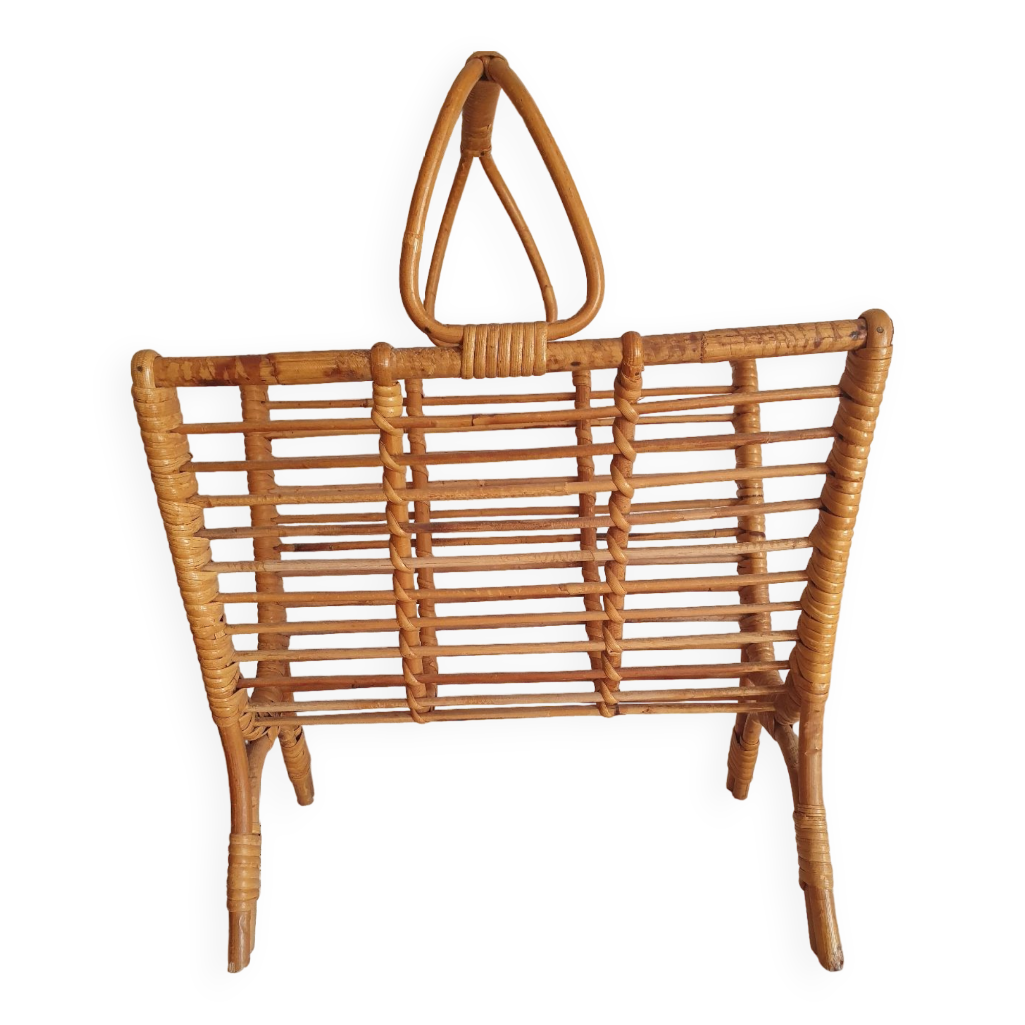 Vintage rattan magazine holder 70's