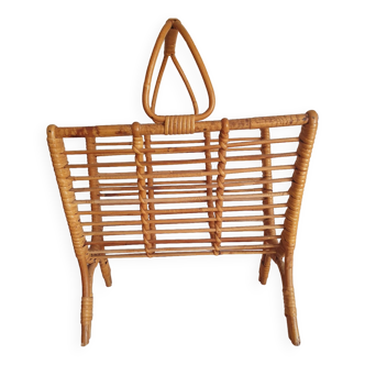 Vintage rattan magazine holder 70's