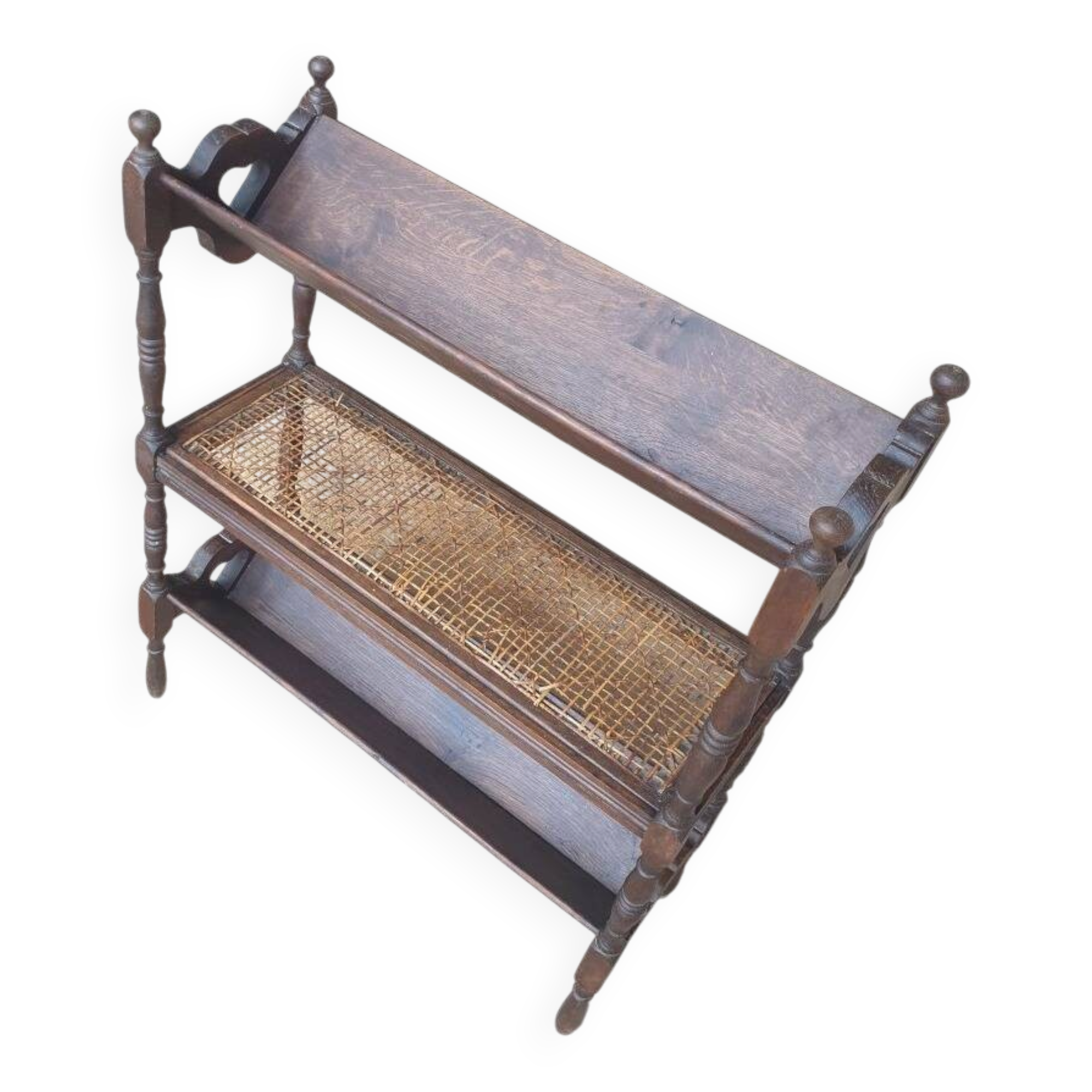 Magazine/book rack in oak with a caned top - early 20th century
