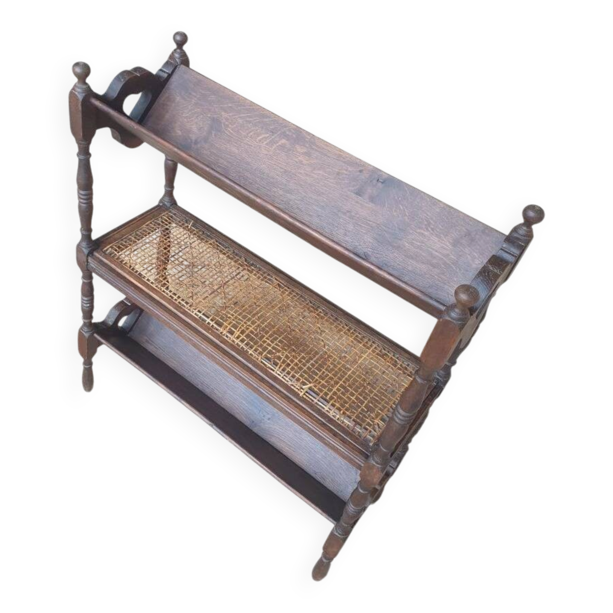 Magazine/book rack in oak with a caned top - early 20th century