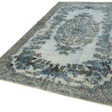 Hand-knotted carved turkish 1970s 198 cm x 323 cm blue carpet