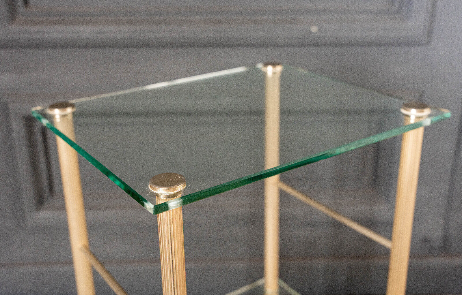 Bedside table 1980 golden metal 2 glass tops