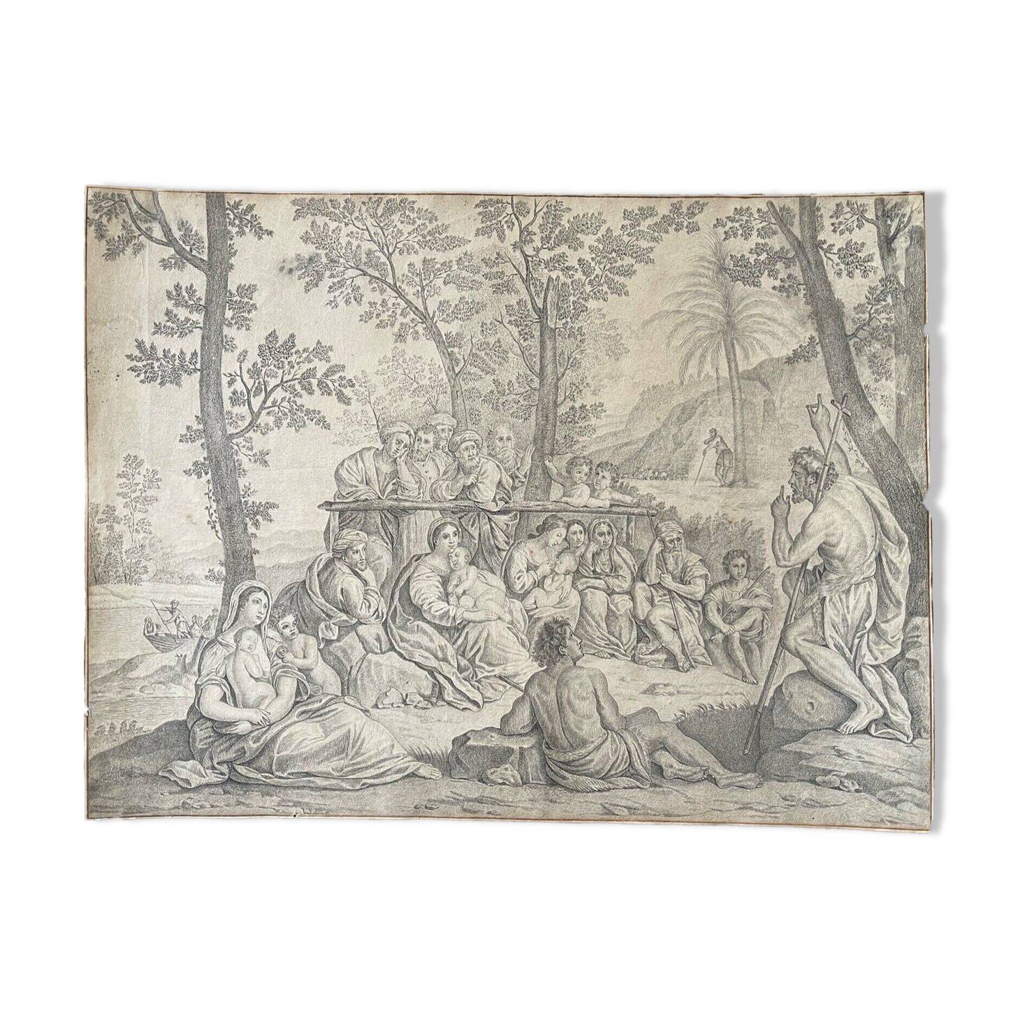 The preaching of Saint John the Baptist Rare three virgins and child golden number