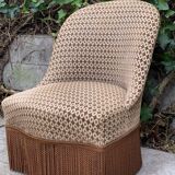 Fauteuil crapaud vintage en velours chocolat