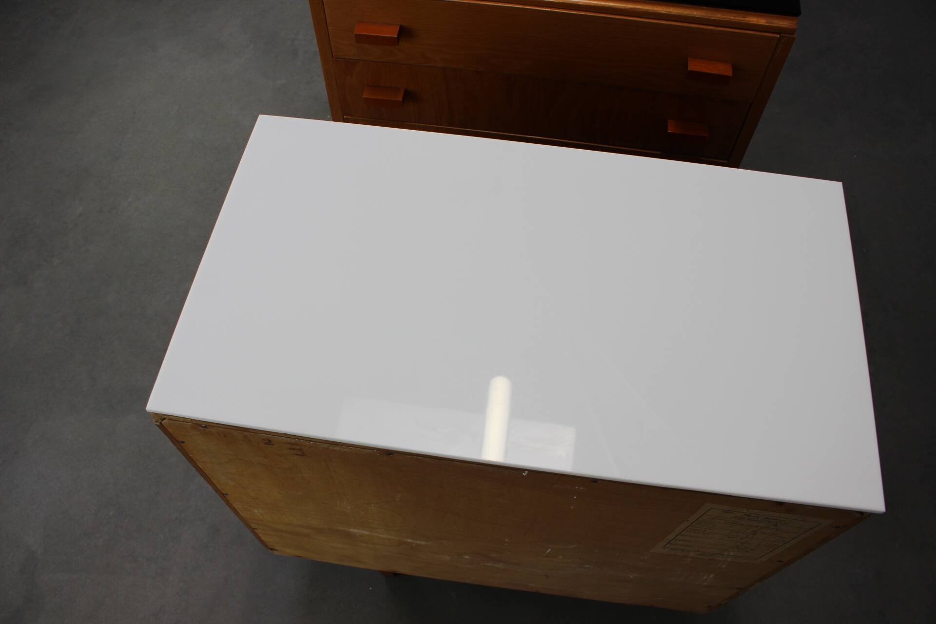 1960s František Mezulaník Mid-Century Maple Nightstands with Black and White Glass