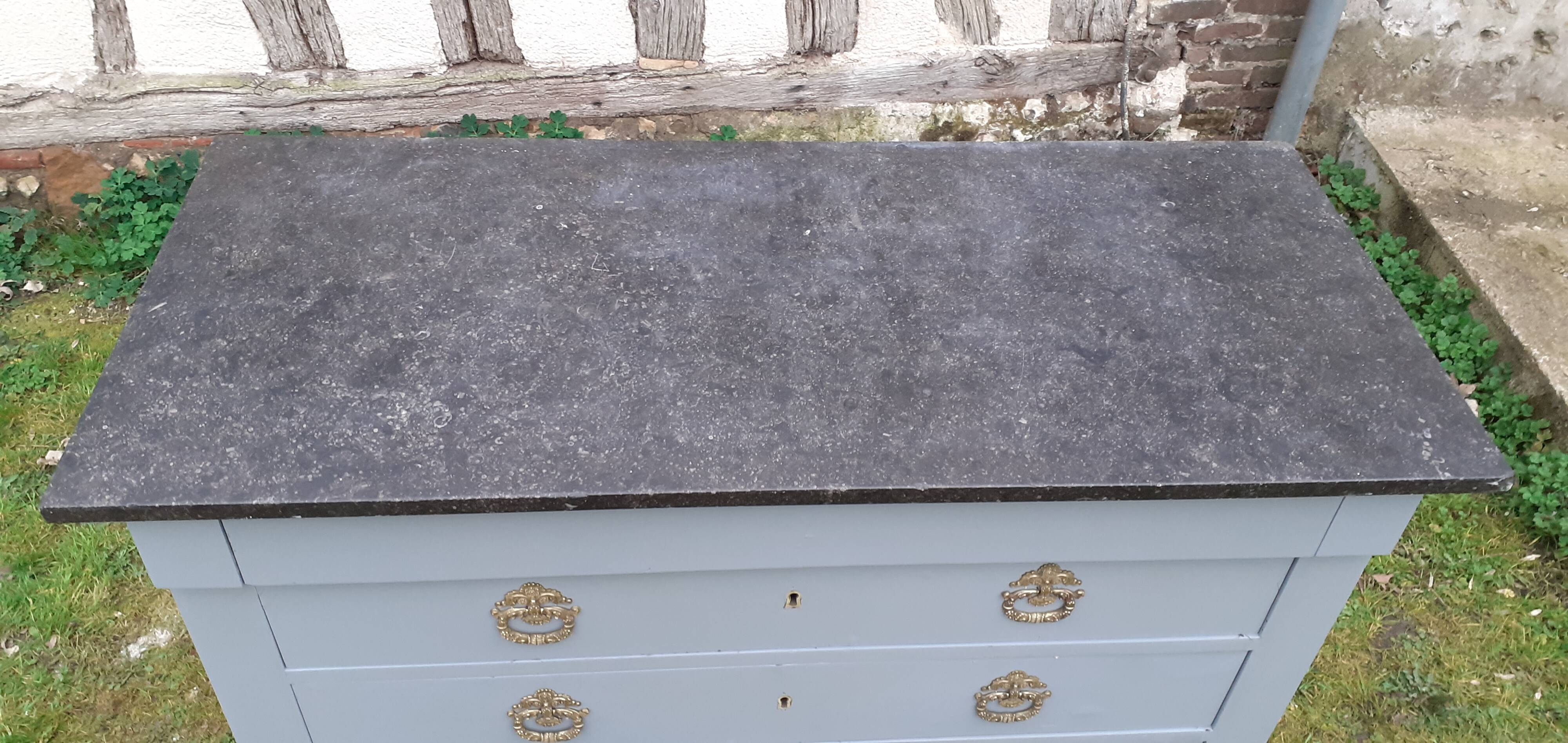 Antique 4-drawer chest of drawers, Gustave grey, 3 dark grey marble