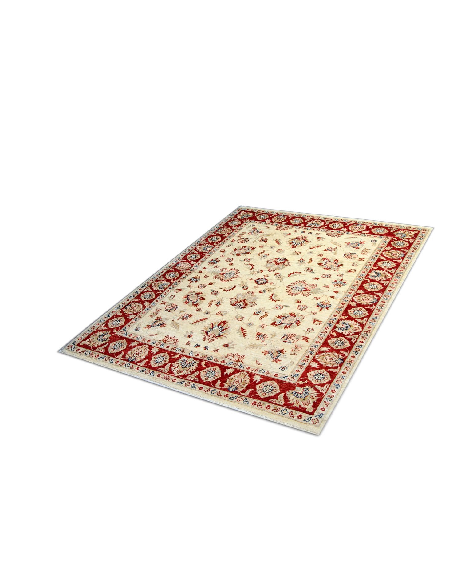 Traditional Afghan Ziegler Rug Handwoven Cream Wool Carpet- 165x195cm