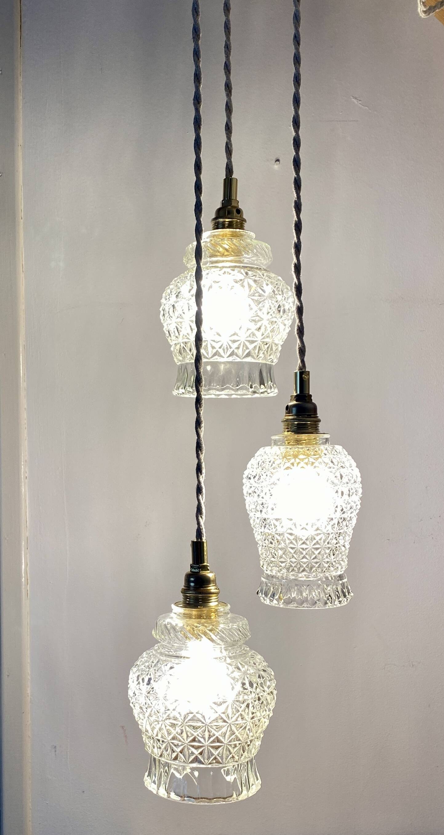 Vintage triple tulip pendant light in molded glass