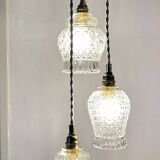 Vintage triple tulip pendant light in molded glass