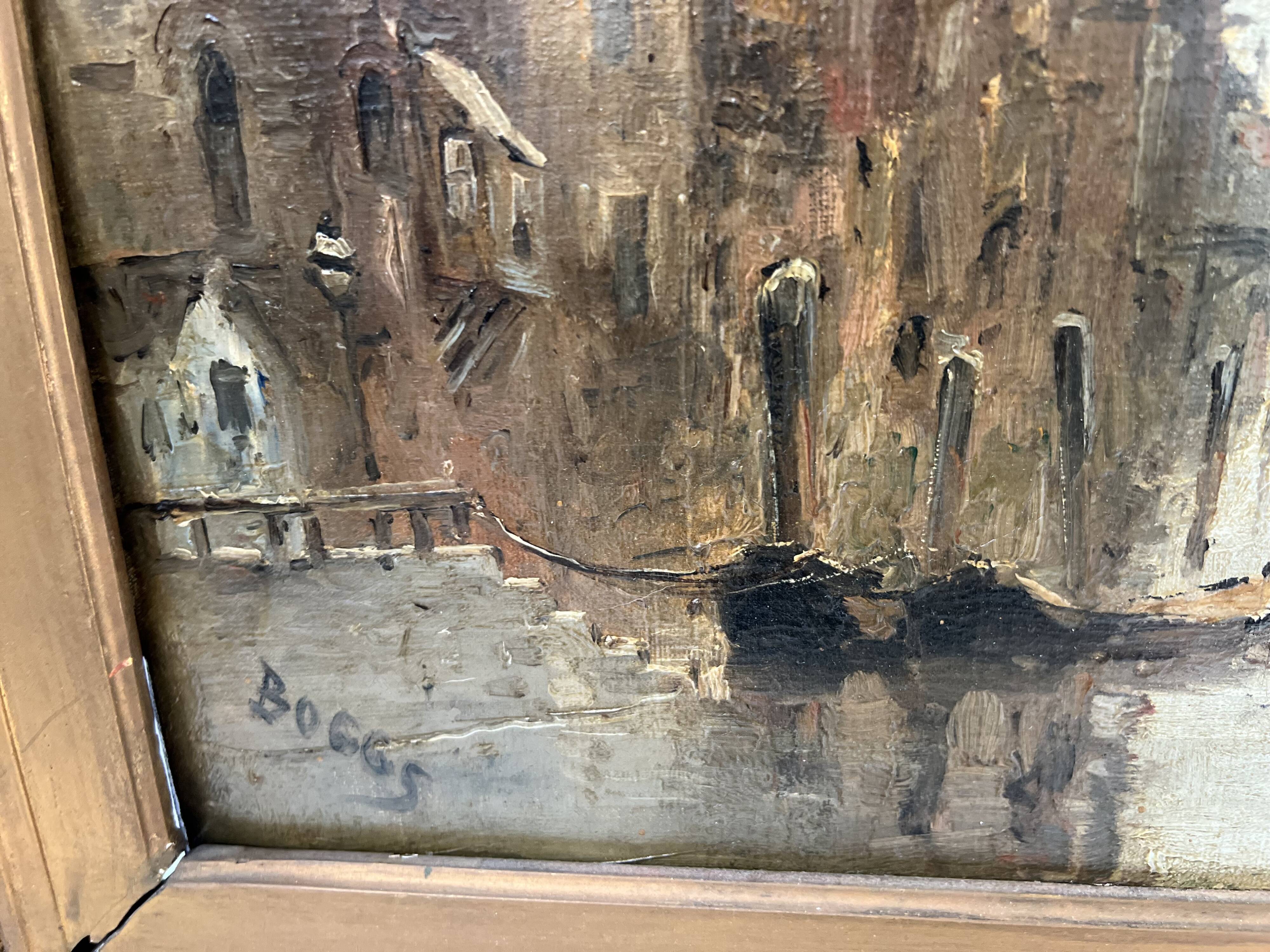 Oil on canvas "View of the city on the canal" by Franck BOGGS 19th century