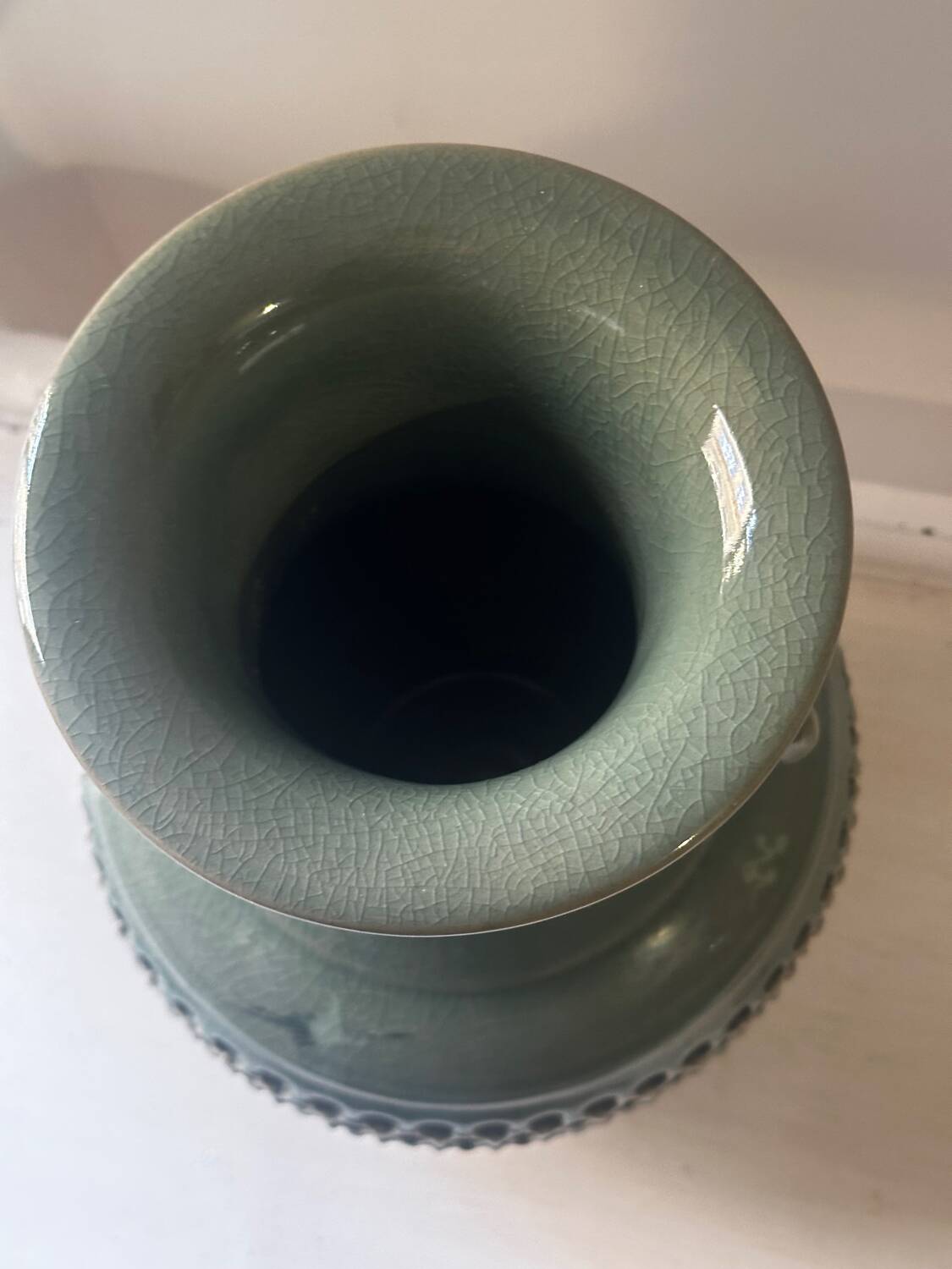 Celadon vase with openwork cranes H 29 cm
