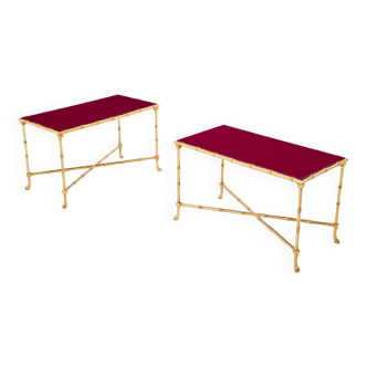Maison Baguès attribution end tables bamboo brass red lacquer 1960