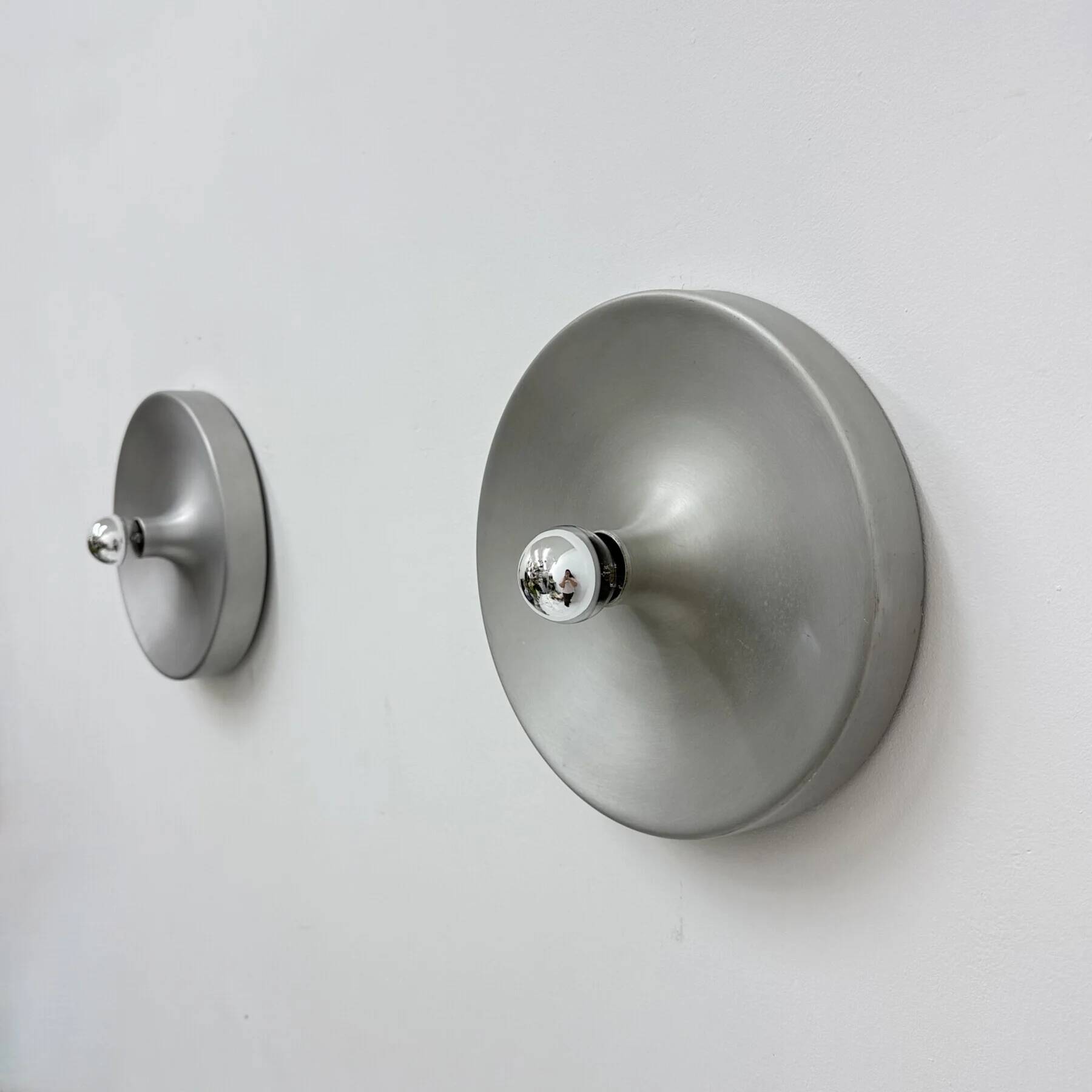 Mid-century design disc lamp, 1970s attributed to Charlotte Perriand for Les Arcs, set of 2