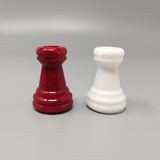 Red and white chess set in volterra alabaster handmade, made in italy1970